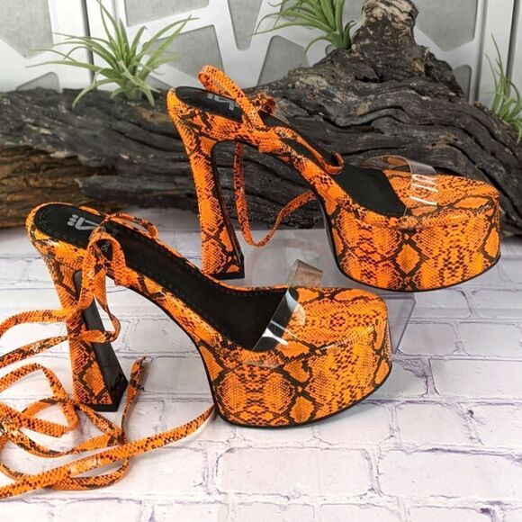 Shane Justin Anaconda Exotic Dancer Gladiator Platform Stripper Heel Neon Orange - Picture 7 of 14